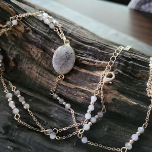 Gray Moonstone and Gold Lariat Necklace